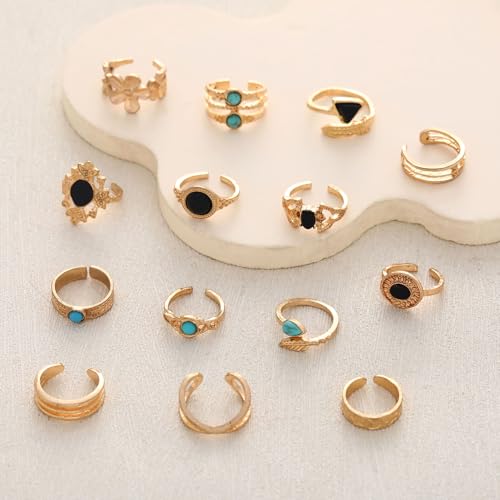 INENIMARTJ Gold Toe Rings for Women, Vintage Style Open Ring Set, Adjustable Summer Beach Foot Jewelry - color: 14pcs