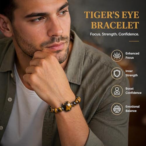Beaded Bracelets for Women, Black Obsidian Money Attraction Bracelet, 8mm Healing Relax Anxiety Luck Crystal Bead Bracelets, Adjustable Jewelry Feng Shui Stretch Bracelet Cat Lover Gifts for Women Men - color: Tyger Eye Cat
