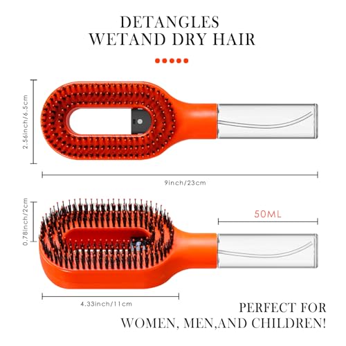 2-in-1 Manual Non-Electric Detangler Hair Brush with Built-In Mister Spray, Wet & Dry Detangling Brush for Curly, Wavy & Straight Hair, No-Tangle Anti-Frizz Brush，Reservoir 50ml.(Orange) - color: Orange