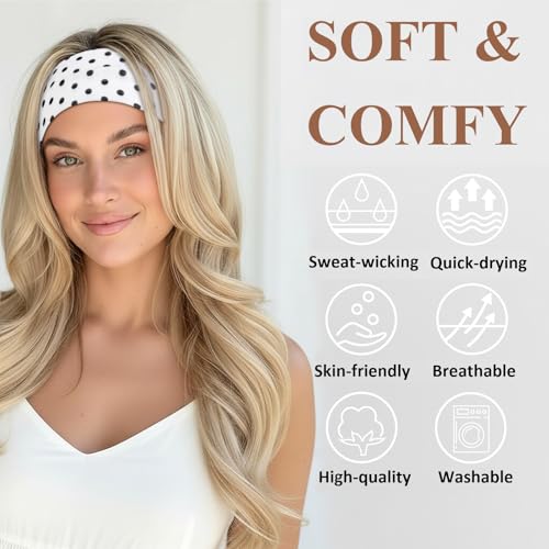 Huachi Polka Dot Headbands for Women Non Slip 16 Pack Elastic Sports Hair Bands for Women, Soft Cotton Cloth Headband for Workout Yoga Fashion Hair Accessories - color: Vintage Polka Dot Headbands