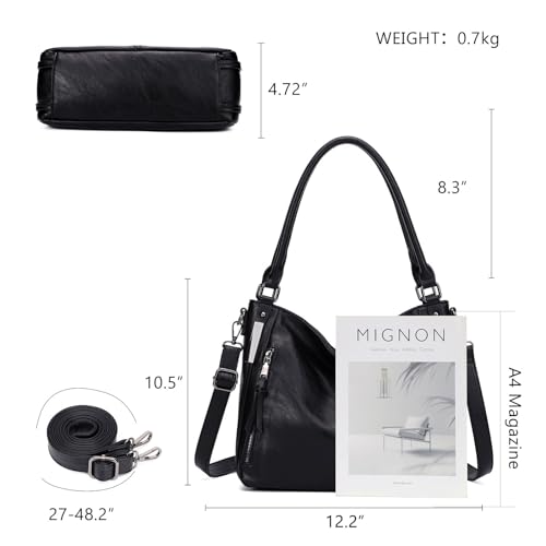 Shoulder Handbags for Women Large Soft Casual PU Leather Hobo Tote Purses - color: 01-black