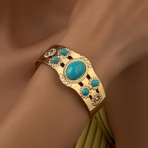 Western Bracelets for Women Vintage Chunky Turquoise Cuff Bracelet Turquoise Country Bracelets Adjustable Boho Cuff Bracelet Western Country Costume Jewelry Accessories - style: style3