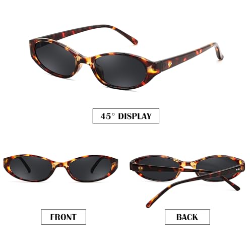 FEISEDY Retro Oval Womens Sunglasses, Trendy Cat Eye Skinny Chic Narrow Y2K 90s Small Sunnies B9177 - color: Leopard Frame - Black