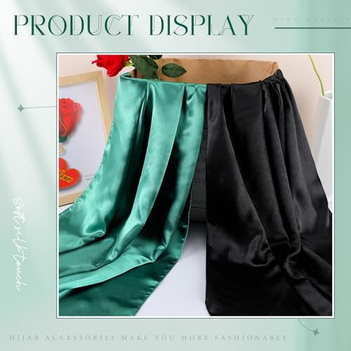 SATINIOR 35 Inch Silky Head Scarf 2 Pcs Large Square Neck Scarf Sleeping Hair Wrapping Satin Bandana for Women - color: Black, Dark Green, style: Classic