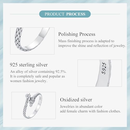 BISAER 925 Sterling Silver Ring Adjustable Cute Unique Cat Snake Butterfly Dragonfly Fashionable Ring For Women Jewelry - color: Silver Dragon