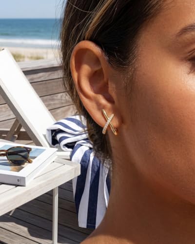 Gold Earrings for Women Trendy,14K Gold Stud Earrings Dainty Earrings Simple Minimalist Cubic Zirconia Diamond Gold Earrings Hypoallergenic Earring for Women Gifts - color: Sloane Pave & Gold