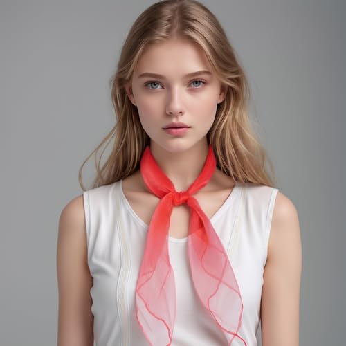 Fengek 9 Pcs Chiffon Scarf, 27.6 Inch Square Solid Color Bandana Handkerchief Ribbon Scarves for Women Girls - color: Multicolor 3