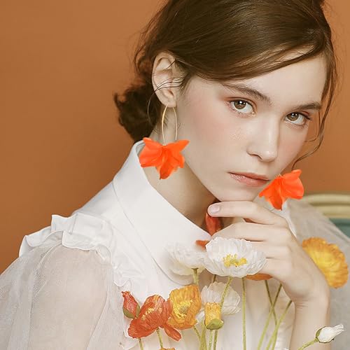 Exaggerated Bohemian Resin Rose Flower Petal Dangle Drop Earrings Long Acrylic Tiered Floral Tassel Earring for Women - color: Orange