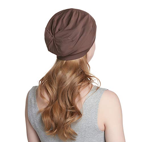 Alnorm Satin Lined Slouchy Cap Slouch Skullcap Fashion Sleeping Headwear Brown - color: Brown
