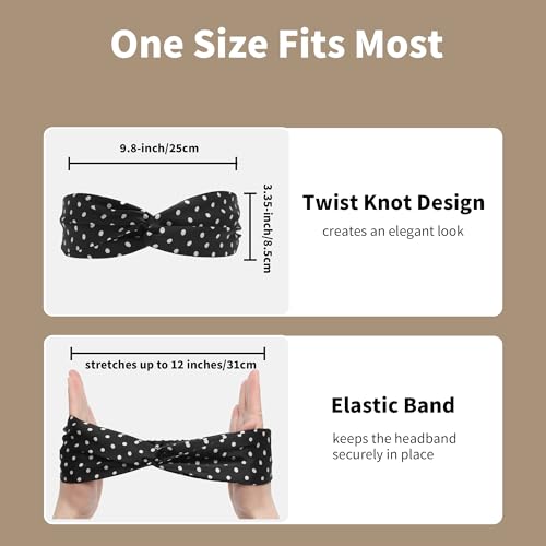 ZLYC Mulberry Silk Headband Elastic Twist Knotted Head Bands for Women's Hair, Polka Dots Black - color: Polka Dots Black