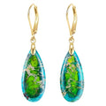 XGALBLA Boho Long Teardrop Stone Dangle Drop Earrings for Women Natural Healing Stone Leverback Earrings Statement Gold Tone - color: Green- Golden Leverback