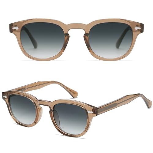 SOJOS Retro Small Round Sunglasses for Men Women Trendy Circle Style UV400 Lenses Unisex Sun Glasses SJ2251 - color: Brown/Bluish-grey