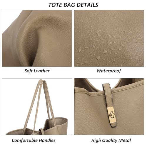 TANTOMI Tote Bag for Women Vegan Leather Purses and Handbags Ladies Waterproof Big Shoulder Bag for Travel - color: A-gray Beige