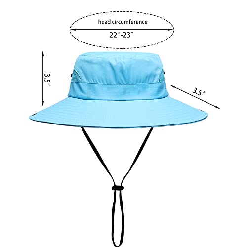 Womens Summer Sun Hat Beach Hat Wide Brim Outdoor UV Protection Hat Foldable Cool Mesh Ponytail Bucket Hat - color: Pure Sky Blue