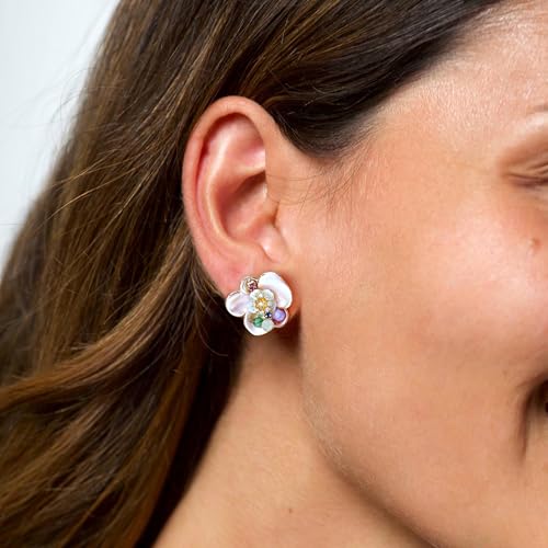 Pink Flower Earrings for Women, 925 Sterling Silver Stud Earrings, Cute Plumeria Earrings For Women, Cherry Blossom Hypoallergenic Stud - color: Colorful Plum Blossom