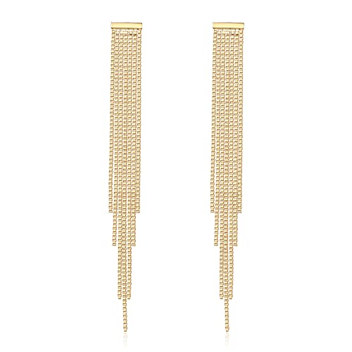 BriLove Fashion Long Chandelier Tassel Fringe Dangle Drop Earrings for Wedding Women Party Prom Gold-Tone