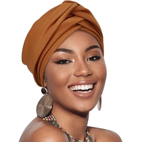 AQOKKA African Turban for Women Knotted Hair Wraps for Turban Head Scarf for Black Women Hair Cancer Chemo Headwear Cap - color: Twisted Braid: 1 Pack Brick Red
