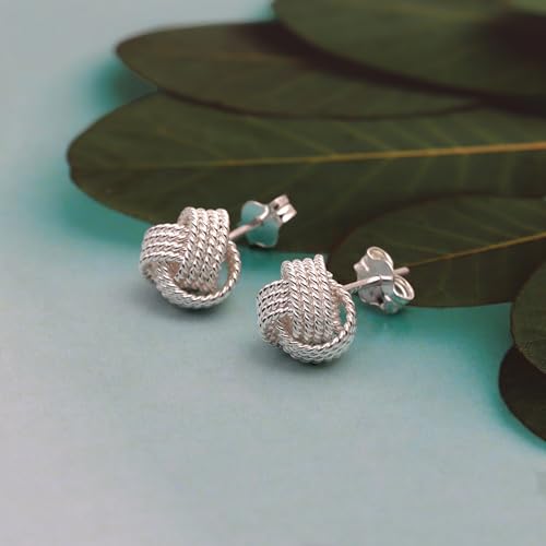 LeCalla Sterling Silver Love Knot Stud Earrings - Lightweight Italian Design Twisted Earrings for Women - color: Silver Love Knot
