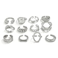 Chunky Gold Rings for Women Non Tarnish Boho Stackable Rings Set Adjustable Open Joint Finger Midi Knuckle Ring Packs - color: Silver Pearl Rings 12Pcs