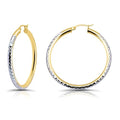 Hoops & Loops 925 Sterling Silver Diamond-Cut Round Hoop Textured 3mm Click-Top Earrings for Women, Slver, Two-Tone 14K Yellow Gold Flash Plate 15/20/25/30/35/40/45/50mm Hoops - color: Two-Tone Gold & Silver, size: 40mm (1.56'')
