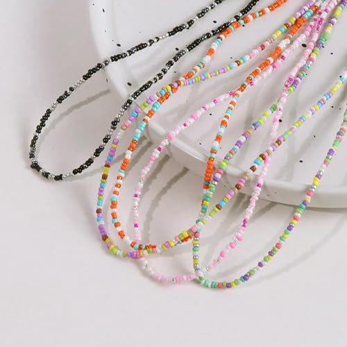 PINK TOWN Colorful Beaded Necklace Bohemian Rice Beads Choker Handmade Summer Beach Necklace for Women - color: Yellow
