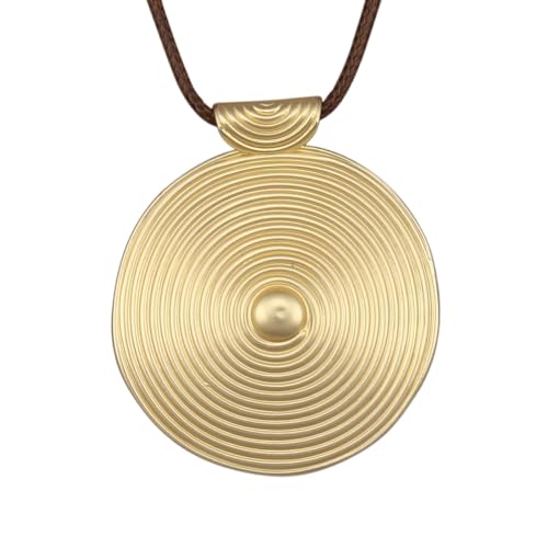 GelConnie Leather Necklaces Turquoise Long Boho Necklaces for Women Brown Chunky Circle Pendant Chocker Necklace Gold Sweater Necklace - style: Large Gold Pendant Necklace
