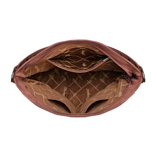 Wrangler Large Hobo Purses and Handbags for Women with Buckle and Fringe Zipper Faux Suede Shoulder Bag - color: Pink