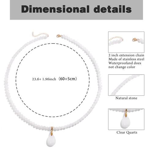 Healing Crystal Necklaces for Women Trendy Natural Stone Beaded Long Pendant Necklaces for Womens Handmade Bohemian Fashion Necklace Jewelry Gift - color: Clear Quartz
