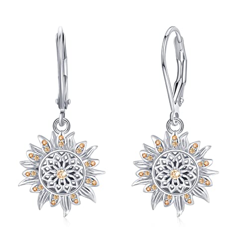 Sunflower Leverback Earrings S925 Sterling Silver Earrings You Are My Sunshine Dangle Earring Jewelry for Women - style: Silver Sunflower