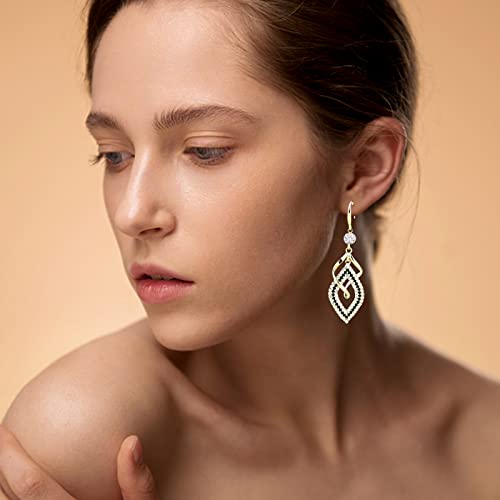Dangle Earrings for Women, 925 Sterling Silver Handmade Linear Swirl Wire Bohemian Boho 14K Gold Diamonds Earrings Hypoallergenic Fashion Jewelry Gifts for women - color: Gold