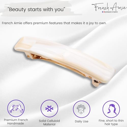 French Amie Small 2 1/4 inch Celluloid Handmade Hair Barrette No Slip Grip Durable Styling Women Hair Accessories Hair Clip for Girls, Made in France(Ivory) - color: Ivory