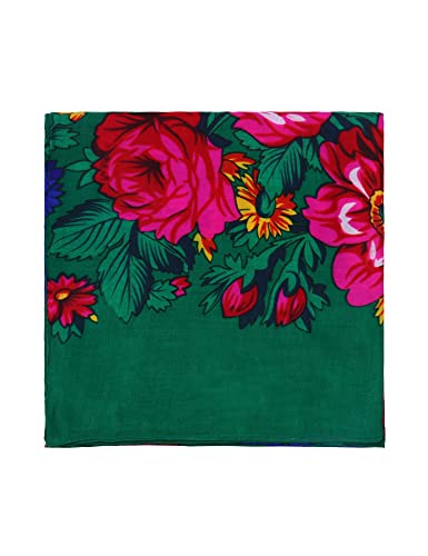MJ SERECA Acrylic Bandana Printed Hair Scarf Square Ukrainian Head Scarf Floral Babushka Neck Scarf for Women 30"/42"/60" - color: 1 Pack-b 60"