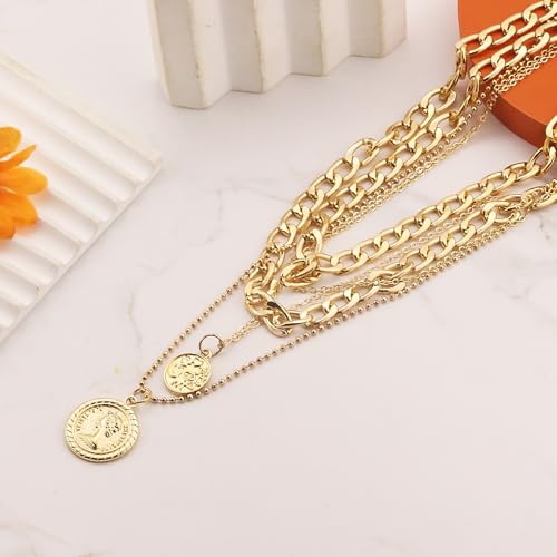 Todenb Pirate Necklace for Women Pirate Costume Accessories Pirates Outfit Jewelry Gold Coin Pendant Necklace Gold Layered Necklaces Halloween - color: B-Gold