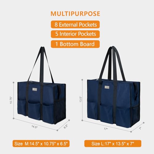TOPDesign Utility Water Resistant Tote Bag with 13 Pockets, Top Zipper Closure & Thick Bottom Support, for Working Women - color: Blue, size: Medium