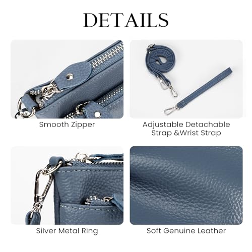 befen Genuine Leather Wristlet Clutch Wallet Purses with RFID Blocking, Small Crossbody Bags Shoulder Handbag for Women - color: Grey Blue