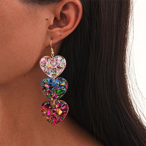 Colorful Shiny Love Heart Dangle Earrings Handmade Lightweight Glitter Acrylic Heart Shaped Hoop Earrings for Women Lovers Valentine's Day Mothers Day Party Jewelry Gifts - style: StyleD