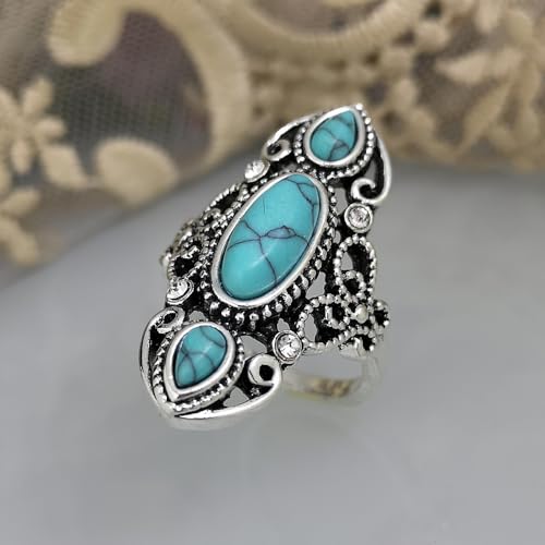 Bohemian Turquoise Ring for Women, 925 Silver Vintage Cowgirl Jewelry, Western Statement Turquoise Jewelry for Women