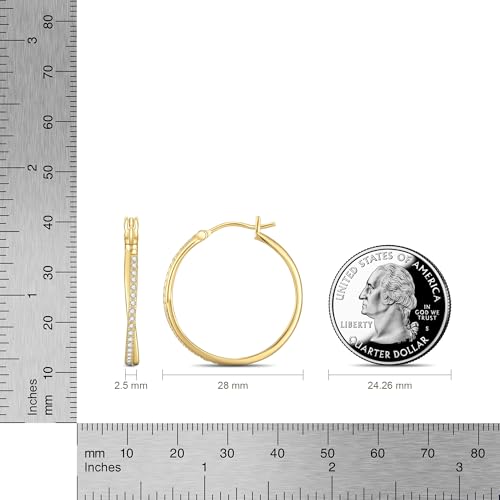 14K Gold Hoop Earrings for Women, Hypoallergenic Gold Vermeil Earrings for Sensitive Ears with Cubic Zirconia, 14K Gold Plated 925 Sterling Silver Jewelry Gifts for Women, 28mm