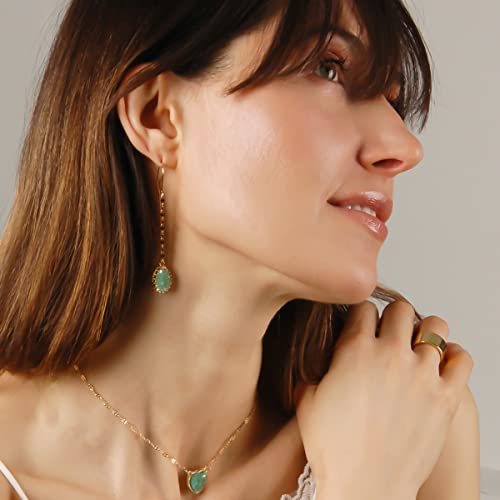 Simulated Druzy Threader Earrings for Women - Gold, Silver, or Rose Gold Tone Long Chain Earrings with Boho Created Geode Stone - color: Gold - Aqua Stone