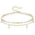 KissYan Layered Ankle Bracelets for Women, Summer Beaded Anklets Waterproof Adjustable Handmade Jewelry Gifts - color: Violet