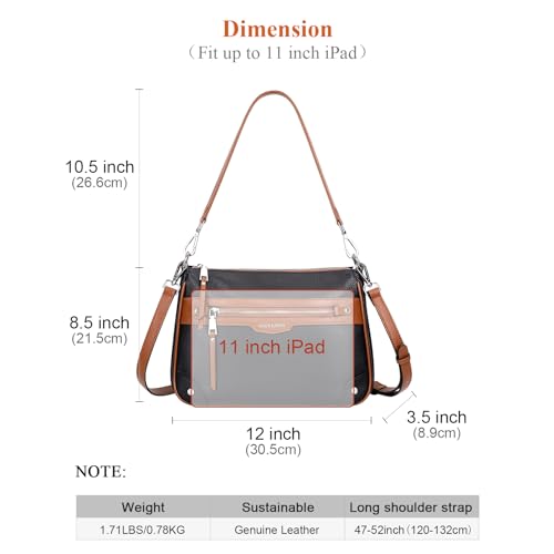 Over Earth Soft Genuine Leather Crossbody Bags for Women Medium Shoulder Purses Hobo Handbags with Multi Pockets - color: 02-black/Brown