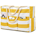 Becokan Beach Bags for Women Canvas Large Beach Tote Bag Zipper Waterproof Sandproof Foldable Swim Pool Bag with 7 Pockets - color: Yellow