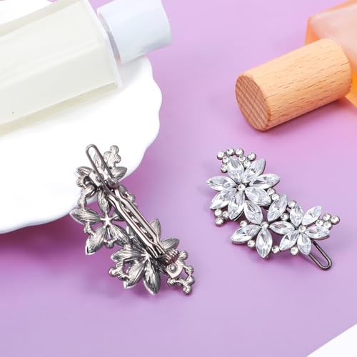 Crystal Flower Hair Clips,4Pcs Rhinestone Hair Clips Elegant Accessories for Women Bride Wedding Party Festivals