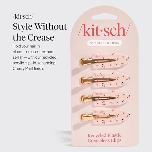 Kitsch Creaseless Hair Clips for Women - No Crease, No Bend Hair Clips for Styling, Bangs, Makeup Application, Face Wash - Recycled Acrylic - Cherry Print | Ideal Gifts for Women, 4pcs - color: Cherry Print