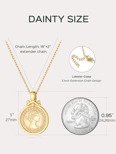 ChicSilver Coin Necklace Sterling Silver Vintage Round Circle Disc Dainty Coin Pendant Necklaces for Women - color: Style B - Gold