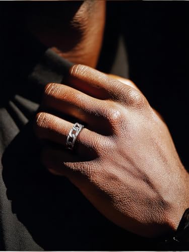 U7 Stainless Steel Mens Rings,7mm Gold/Black/Silver Chain Rings Fidget Spinner Ring Anxiety Ring for Men Women,Size 6-14 - color: 316L Stainless