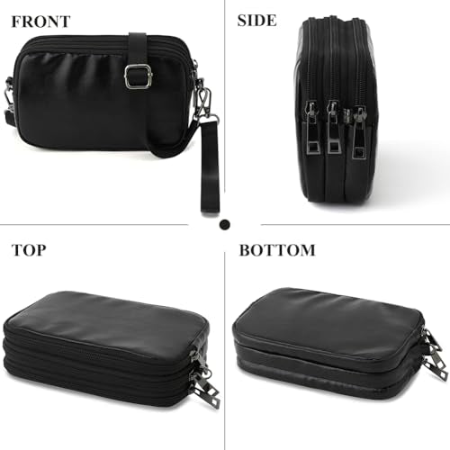 Small Wristlet Wallet for Women, 3-Zip Crossbody Phone Purse - color: Black/Pull-up-pvc