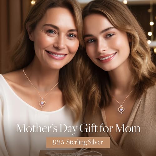 LOUISA SECRET Rose Flower Heart Birthstone Necklaces for Women, 925 Sterling Silver Jewelry, Pendant Heart Necklaces Birthday Anniversary Christmas Gift for Women Wife Mom Girlfriend Lady - color: Rose Gold-06-Jun
