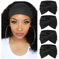 AQOKKA Extra Wide Headbands for Women Large Turban Headband Non Slip Boho Elastic Hairband Hair Twisted Knot Head Bands Accessories - color: 4 Pcs E: Plain Black