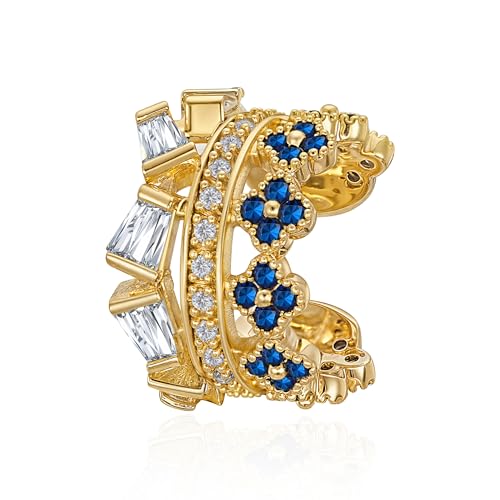FETTERO Ear Cuff Earrings for Women Non Piercing 14K Gold Plated Ear Cuffs for Non Pierced Ears Clip on Cartilage Earring Ligthweight Fake Earrings | Single - style: Blue clover